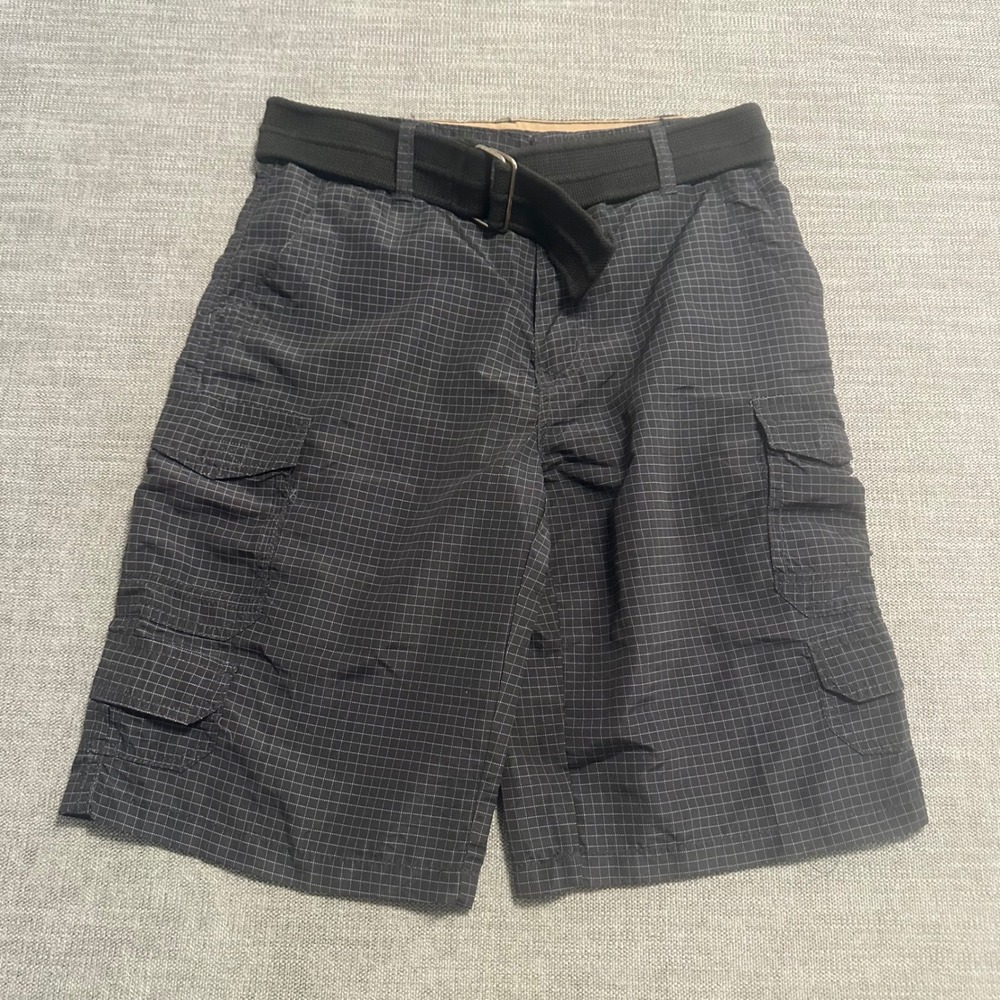 Airwalk Cargo Shorts Mens 30 Black Grid Print With Belt Skater Utility